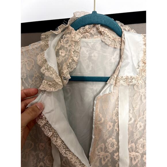 Vintage 60s Odette Barsa Lace Overlay Robe Dressing Gown M/L Fairy Coquette FLAW - Picture 5 of 15